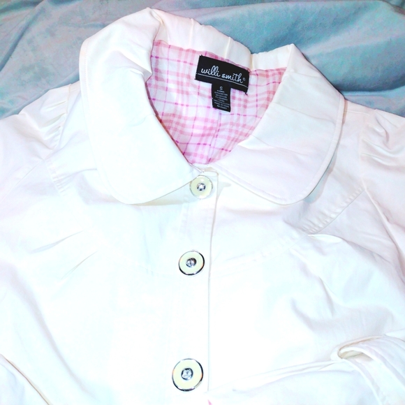 Willi Smith crop Rainproof off-white button jacket, bell sleeves-3/4,  women S - Picture 9 of 9